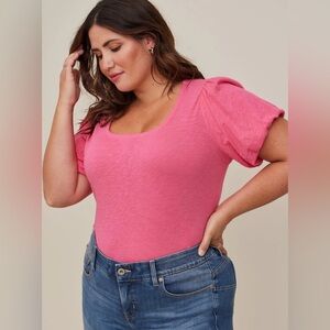 NWT Torrid Pink Heritage Slub Puff Sleeve Tee Size 2